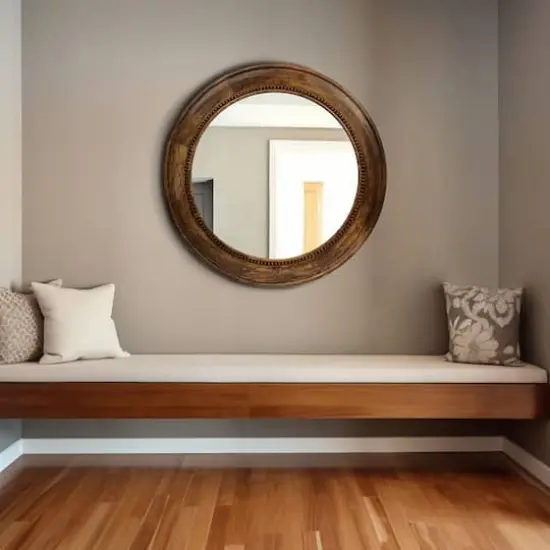 Hello Honey&reg; Walnut Round Carved Wood Framed Wall Mirror {5}