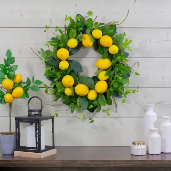 20" Yellow & Green Lemons & Assorted Foliage Spring Wreath {3}