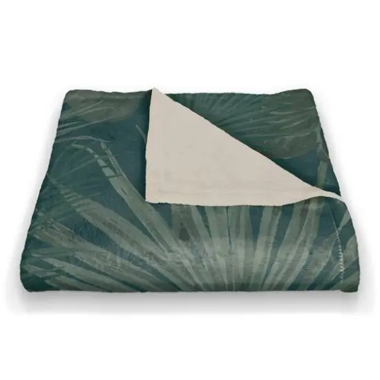 Tropical Palm Coral Fleece Blanket Blue {3}
