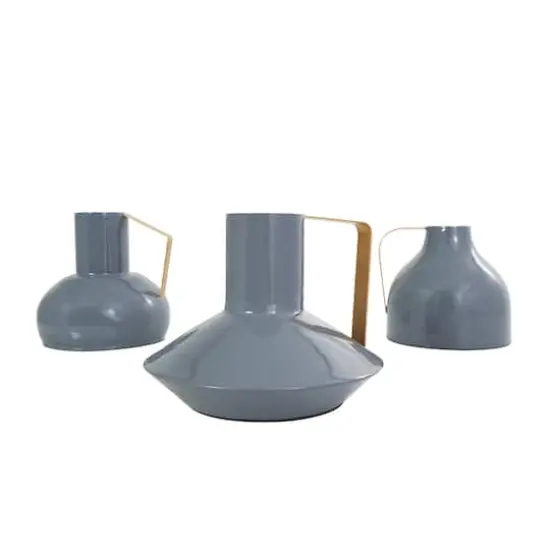 CosmoLiving by Cosmopolitan Blue Metal Abstract Enameled Vase with Geometric Gold Handle Set {8}