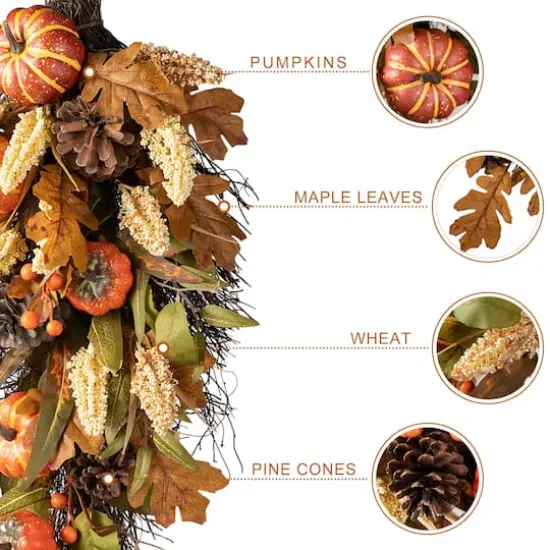 Glitzhome&reg; 27" Fall Pumpkin Leaf Swag {15}