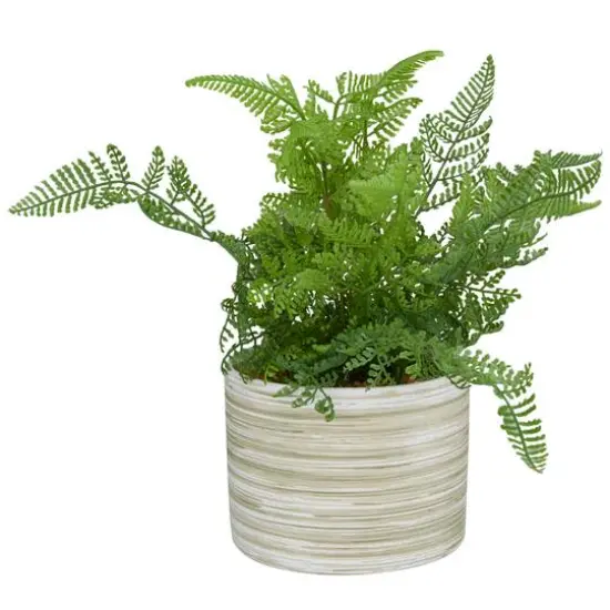 13" Green Faux Foliage Fern Artificial Plant With Patterned Round Pot {3}