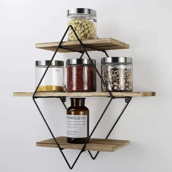 Haitral Rustic 3-Tier Brown Floating Shelf {6}