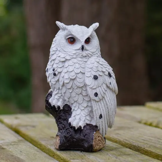 6" White Owl Perched on a Branch Outdoor Garden Statue {3}