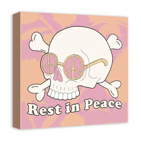 Pink & Coral Skull Rest in Peace Canvas Wall Art {3}