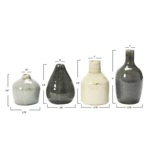 Hello Honey&reg; Stoneware Crackle Glaze Bud Vase Set Gray Tone {4}