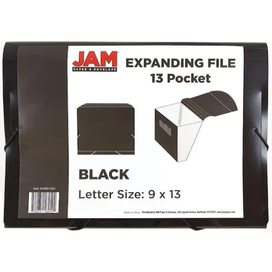 JAM Paper 9" x 13" Plastic Accordion Folder Black {4}