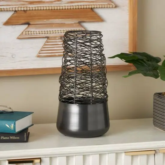 Black Abstract Intertwined Wire & Solid Metal Vase {3}