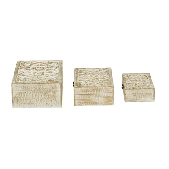 Distressed White Wooden Filigree Decorative Box Set {4}