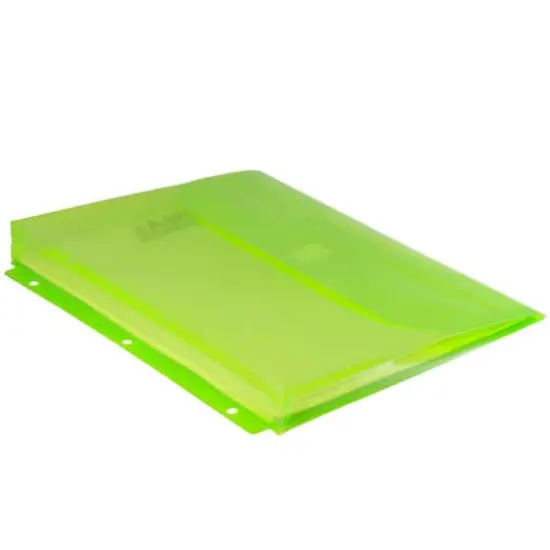 JAM Paper 9.5" x 11.5" Hook & Loop Closure 3-Hole Punch Plastic Envelopes, 12ct. Lime Green {5}
