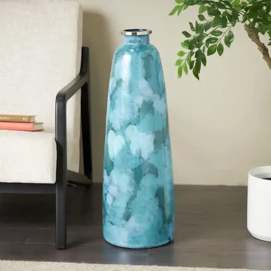 30" Teal Glass Handmade Vase {8}