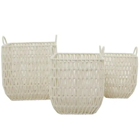 White Cotton Handmade Storage Basket with Handles Set of 3 18", 16", 15" {5}