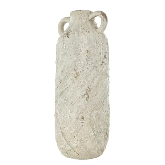 22" Cream Magnesium Oxide Textured Amphora Vase with Handles {4}