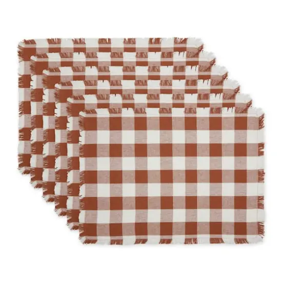 DII&reg; Heavyweight Check Fringed Cotton Placemats, 6ct. Cinnamon {1}