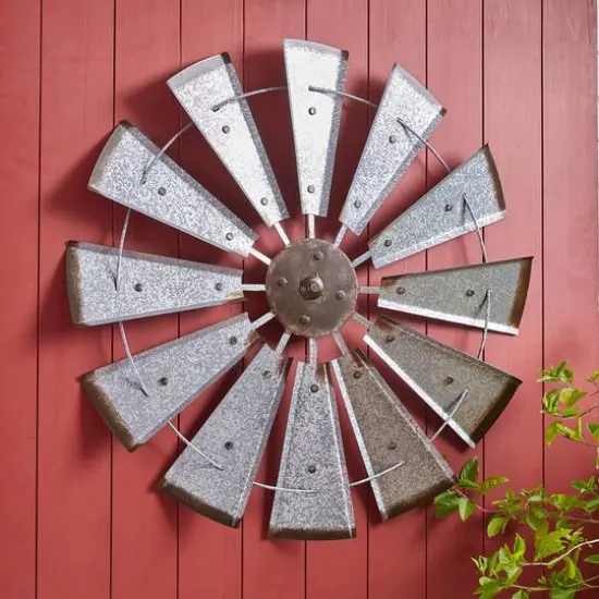 Glitzhome&reg; 28.5" Galvanized Metal Wind Spinner Wall D&eacute;cor {4}