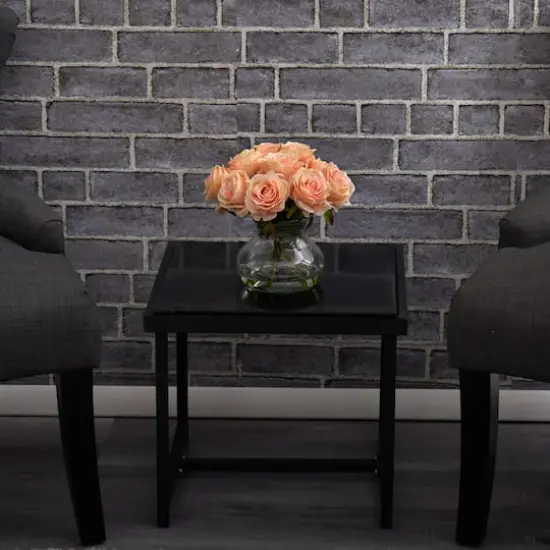 11" Peach Rose Arrangement with Clear Glass Vase {5}