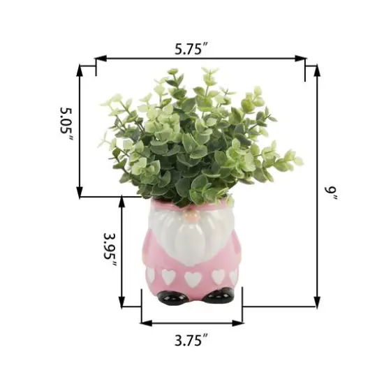 Flora Bunda&reg; 9" Green Eucalyptus in Pink Heart Gnome Planter {3}