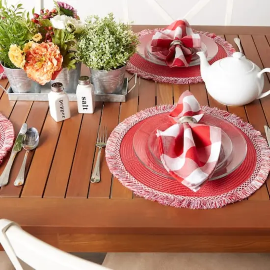 DII&reg; Round Fringed Placemats, 6ct. Tango Red {6}