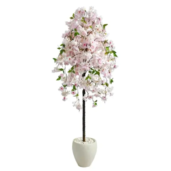6ft. Cherry Blossom Artificial Tree in White Planter {1}