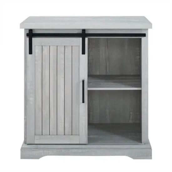 Walker Edison 32" Stone Grey Sliding Grooved Door Modern Accent Cabinet {3}
