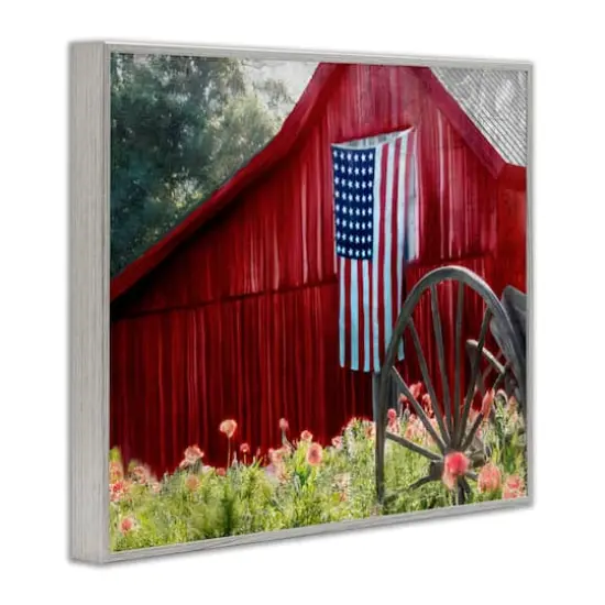 Stupell Industries Red Barn with American Flag Framed Giclee Art Gray {4}