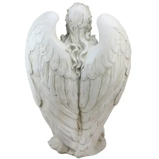 19.75" White Kneeling Angel Holding Shell Outdoor Garden Statue Bird Feeder {4}