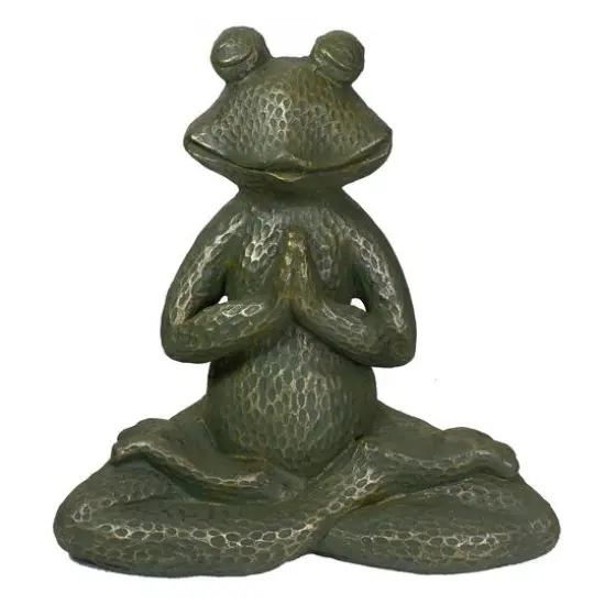 14" Gold Verdigris Yoga Frog Outdoor Garden Statue {1}