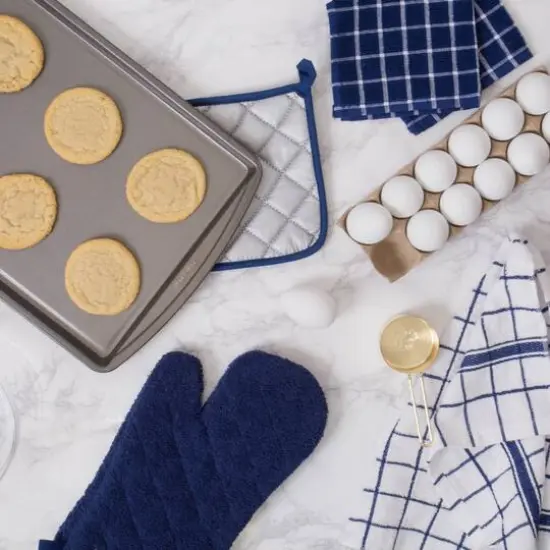 DII&reg; Blue Windowpane Terry Dishtowel, 4ct. Blue and White {6}