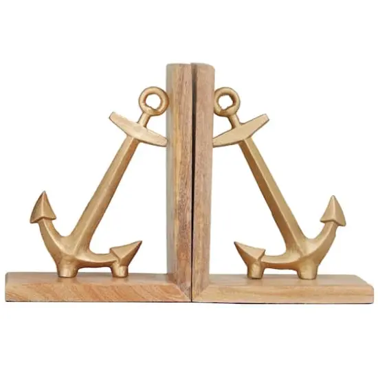 9" Gold Aluminum Anchor Bookends Set {5}