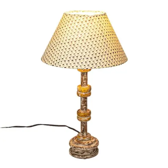 Hello Honey&reg; 20" Multicolor Reclaimed Wood Spool Table Lamp with Printed Cotton Shade, 2ct. {10}