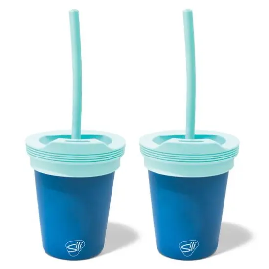 Silipint&reg; 8oz. Deep Pool Kids Silicone Straw Tumblers, 2ct. {1}