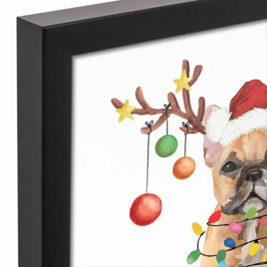 Frenchie Christmas Tree Black Framed Canvas Wall Art {4}