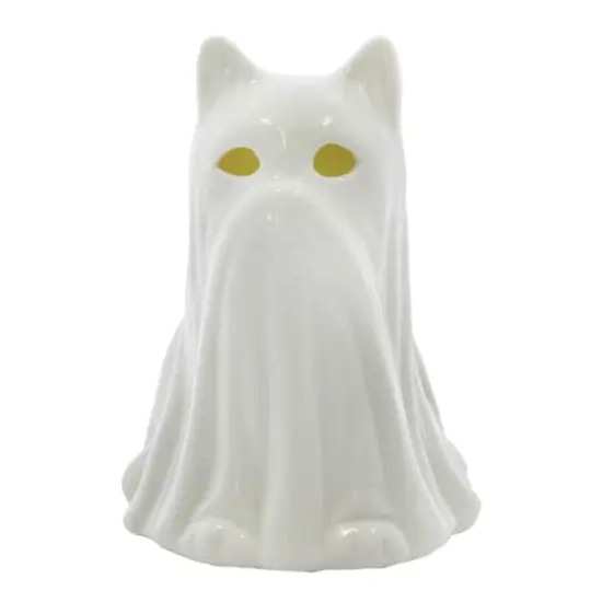 6.5" White Ghost Cat Pre-Lit Ceramic Tabletop D&eacute;cor by Ashland&reg; {1}