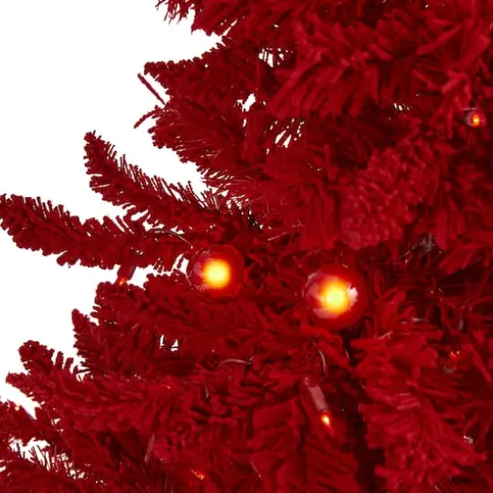 4ft. Pre-Lit Red Flocked Fraser Fir Artificial Christmas Tree with Red Lights {4}