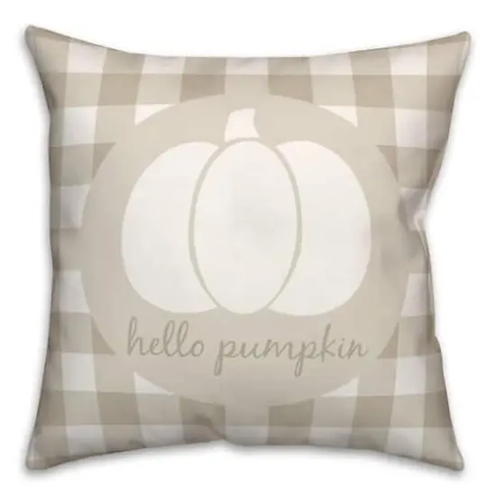 Beige Buffalo Check Hello Pumpkin Throw Pillow {1}