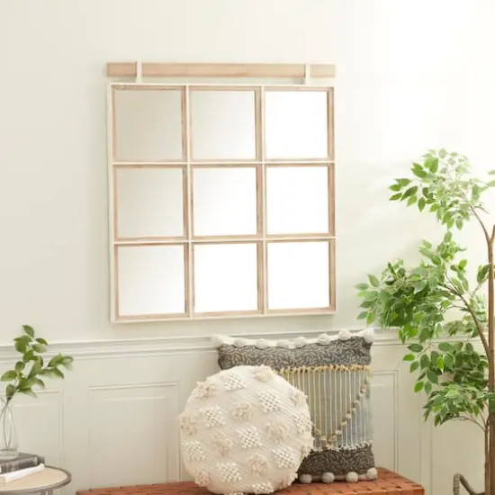 35" Brown Wood Rustic Wall Mirror {9}