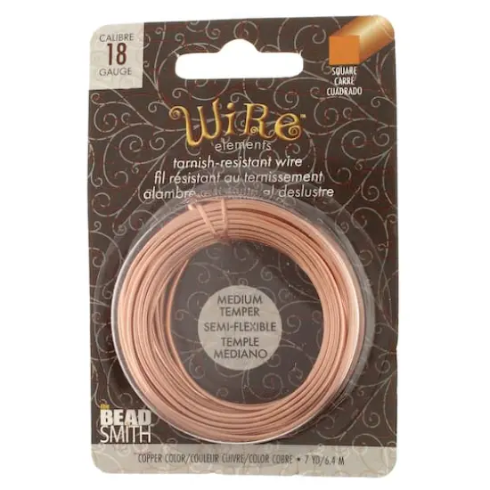 The Beadsmith&reg; Wire Elements&trade; 18 Gauge Tarnish Resistant Medium Temper Square Wire, 7yd. Natural Copper {1}
