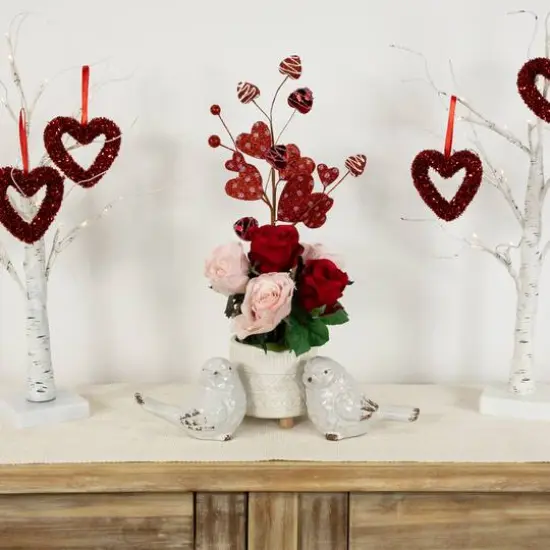 18" Red Shimmering Glitter Valentine's Day Heart Spray {3}