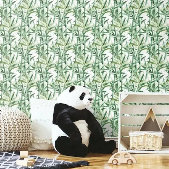 RoomMates Lucky Bamboo Peel & Stick Wallpaper Green/White {4}