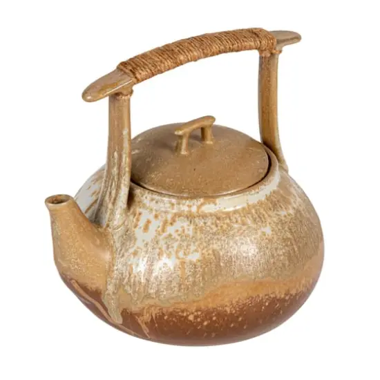Hello Honey 1.5-Quart Stoneware Teapot with Jute Wrapped Handle with Reactive Glaze, Green {1}
