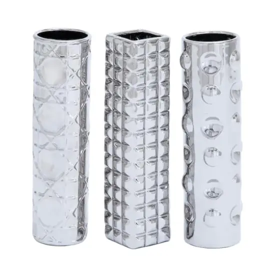 12" Silver Ceramic Glam Vase Set {1}