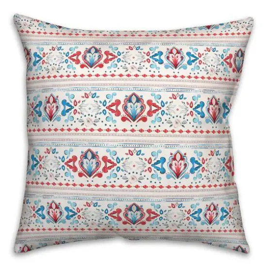 Patriotic Watercolor Paisley Pattern Indoor/Outdoor Pillow {1}