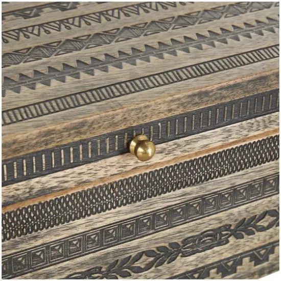 Brown Handmade Storage Box Set with Black Tribal Carvings & Gold Accents {6}