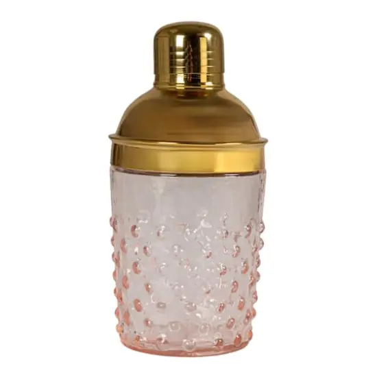 Hello Honey&reg; Pink & Gold Hand-Blown Glass & Stainless Steel Hobnail Cocktail Shaker {9}