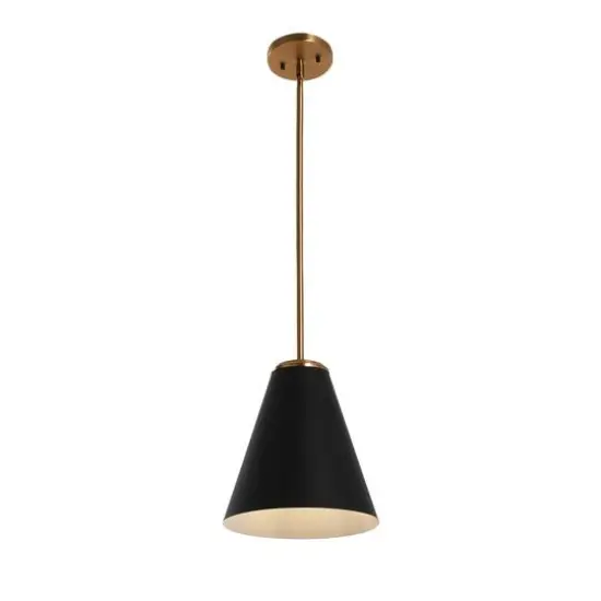 Hello Honey® Robert Stevenson Lighting Beckett Black & Brushed Gold Metal Ceiling Light with Shade {6}