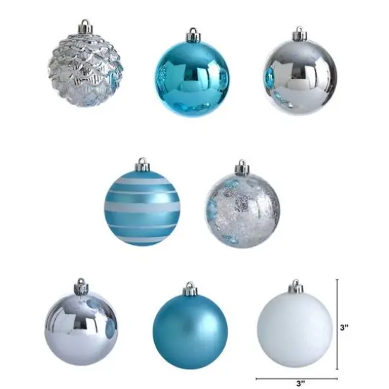 64ct. 3" Blue & Silver Shatterproof Ball Ornaments {3}