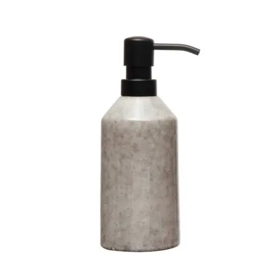Hello Honey&reg; 7.7" Neutral Colored Reactive Glaze Stoneware Soap Dispenser with Black Pump {1}