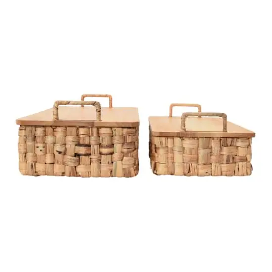 Household Essentials Stackable Hyacinth Basket Set with Oak Lids {9}