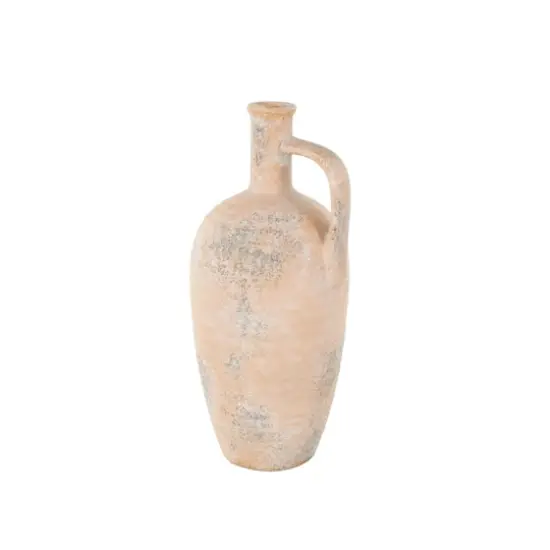 18" Beige Ceramic Antique Style Distressed Vase with Handles {1}