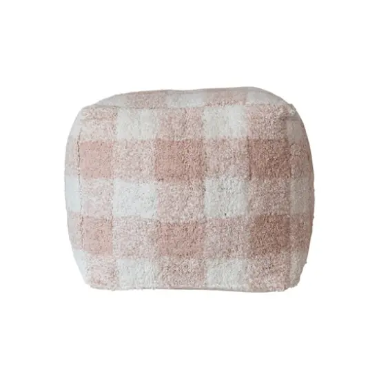 Hello Honey&reg; 18" Blush & Cream Plaid Cotton Tufted Pouf {3}